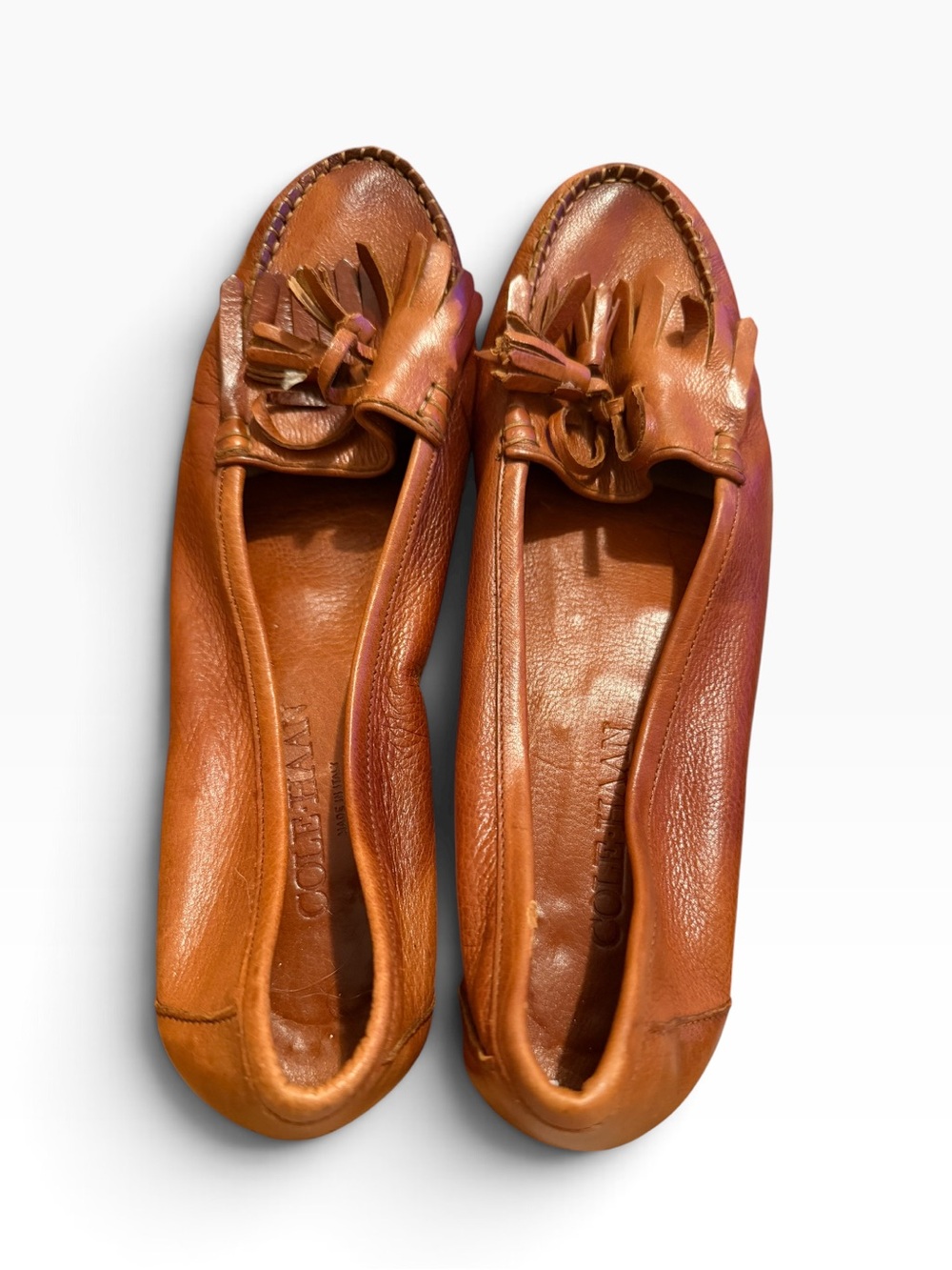 Vintage Cole Hann Fringed Leather Brown loafers size 10